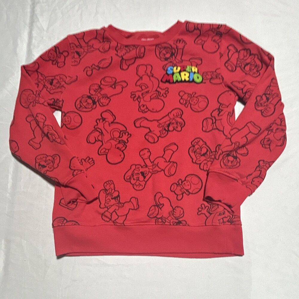 Super Mario Nintendo Boys Medium Red All Over Print Sweatshirt Pullover Gamer
